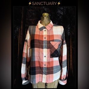 ⚡️SANCTUARY⚡️ Bianca Puff Sleeve Nectar Plaid Button-Up Shirt